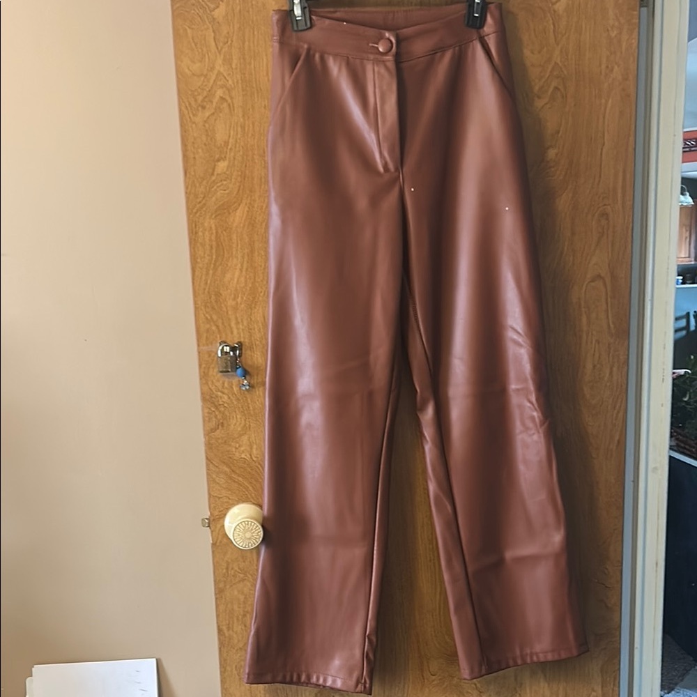 Brown Faux Leather Pants